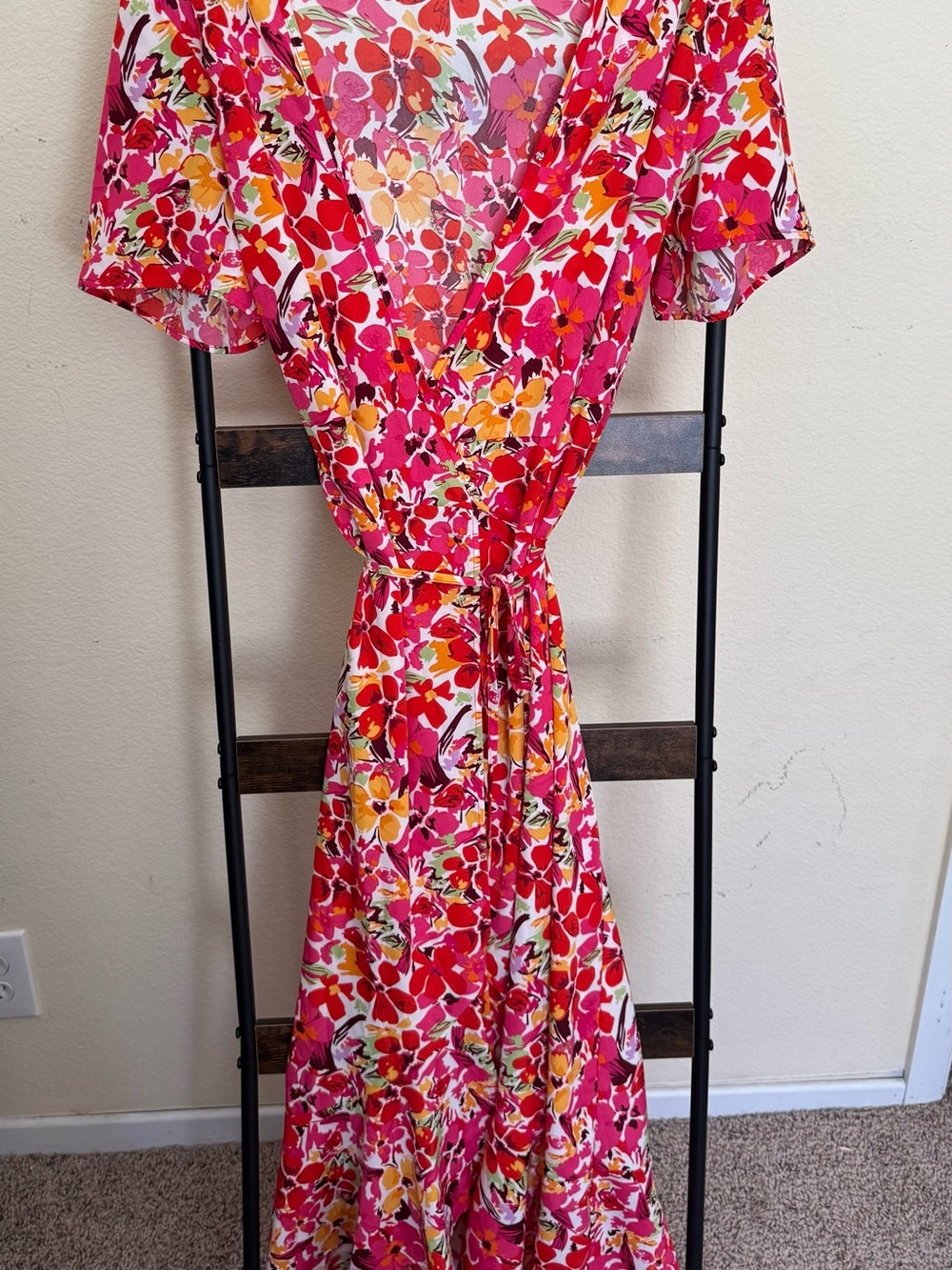 PrettyGarden maxi wrap dress featuring a vibrant Red, Pink, Yellow